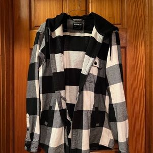 Express mens flannel button down with hood size large